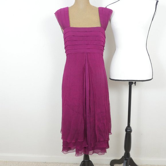 Tadashi Shoji Dresses & Skirts - Tadashi Magenta Purple Silk Vintage Glamour Size 12 Layered Hem Retro Dress